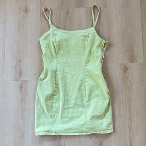 H&M Divided Neon Green Denim Mini Dress Body-con Sexy Indie Summer L